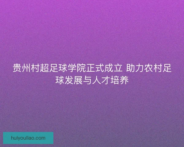 贵州村超足球学院正式成立 助力农村足球发展与人才培养